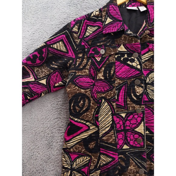 Chicos Jacket Size 3 XL Bold Floral Print Textured Lined Button Front - Picture 4 of 8